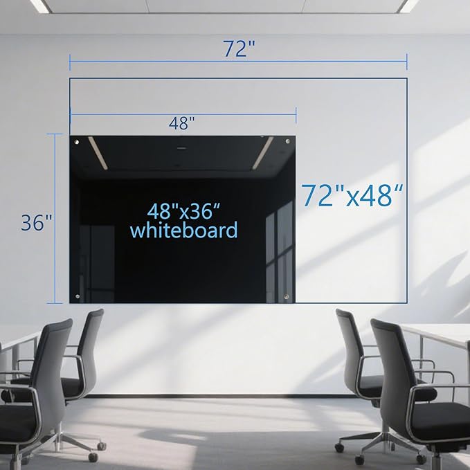 Black Glass Dry Erase Board - 72"X48" Magnetic Blackboard Large Frameless Whiteboard Clear Glass Wlack Boards with Super Strong Magnets, Wall Mounted for Office, School and Home