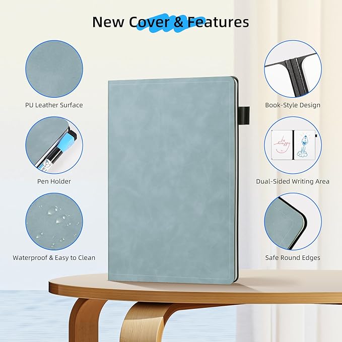 AGM Portable White Board Dry Erase Notebook, 8.4" x 6" Double Sided Folding Whiteboards with 3 Pens, Small Travel Dry Erase Board Skin-Friendly Material for Study, Meeting, Planning, Ocean Blue