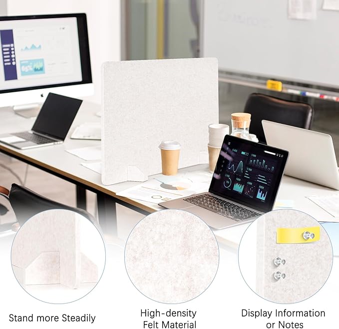 AMUSIGHT 2 Pack Acoustic Desk Dividers - 24" x 20" Freestanding Privacy Panels Set with Noise - Reducing Design Cubicle Sound Proof, Ideal for Office, Classroom, and Home (Light Beige)