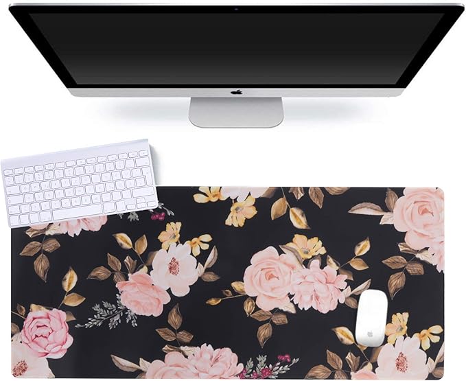 iCasso Extended Gaming Mouse Pad, Large Non-Slip Rubber Base Mousepad with Stitched Edges, Waterproof Keyboard Mouse Mat Desk Pad for Work, Game, Office, Home - Peony