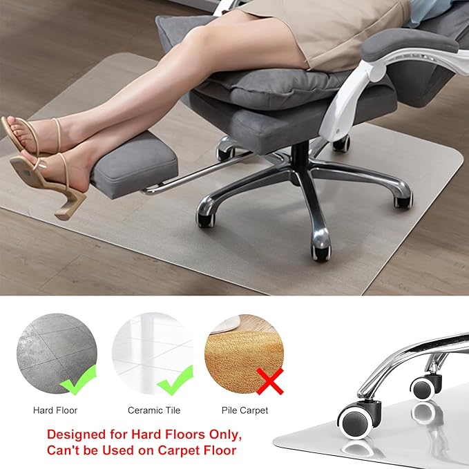 Kuyal Chair Mat for Hardwood Floor,46 x 46 inches Rectangle Desk Durable Wood/Tile Protection Mat for Rolling Chairs, Non-Studded Bottom