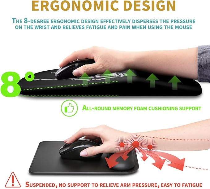 Hokafenle Ergonomic Mouse Pad Wrist Support with Massage Design, Wrist Rest Pain Relief Mousepad with Memory Foam&Non-Slip PU Base, Mouse Pads for Wireless Mouse & Desk (12x8 inch,Devil's Horn)
