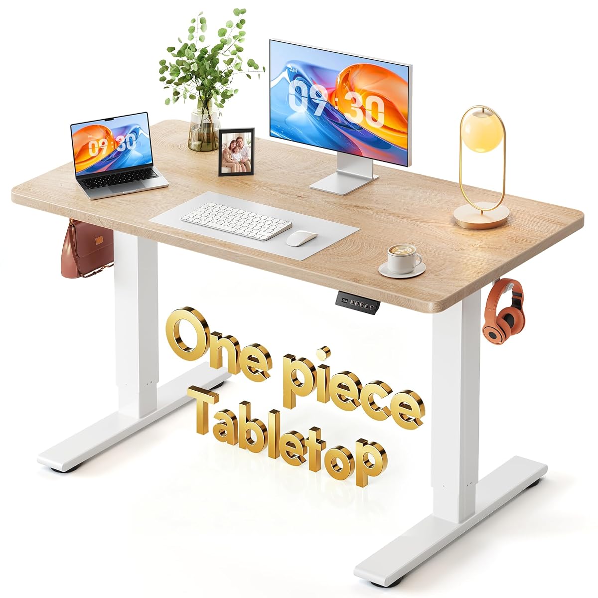 One-Piece Standing Desk, 48"x24" Seamless Tabletop Electric Height Adjustable for Home Office, Study Rooms & Multi-Device Workstations, Maple