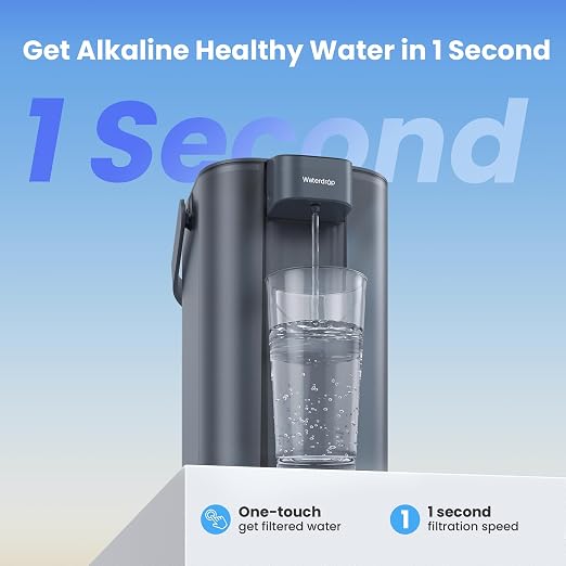 Waterdrop ED01AB Alkaline Electric Water Filter Pitcher, 15-Cup, White | Rechargeable Water Dispenser with 1 Filter, Instant 200-Gallon Countertop Purifier, Reduce PFOA/PFOS, Chlorine, Lead