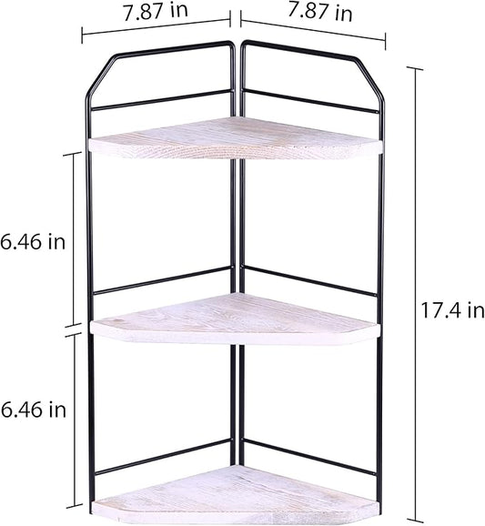 INIUNIK Corner Bathroom Counter Organizer - 3 Tier Wood Vanity Counter Shelf Perfume Skincare Holder, Countertop Corner Shelf Organizer for Bathroom, Kitchen, Rustic White