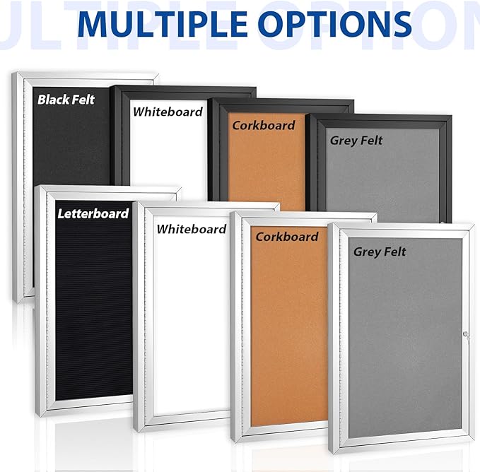 SWANCROWN Outdoor Bulletin Board Weatherproof 36x24in, Enclosed Bulletin Board with Locking Door Wall Display Case for Office School Commerce Show, Black Felt, Sliver Aluminum Frame