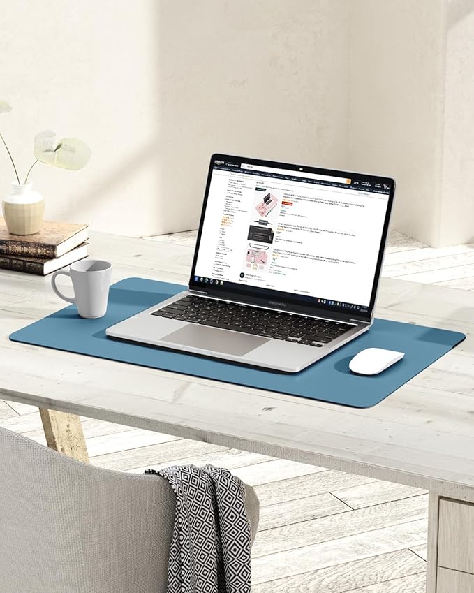 YSAGi Non-Slip Leather Desk Pad, Waterproof Laptop Computer Desk Keyboard Mat, Table Protector Blotter Mat, Large Mouse Pad for Office/Work/Home/Decor(Blue, 23.6" x 13.7")