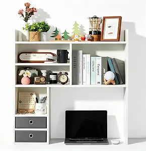 Desktop Bookshelf, High-Capacity Desk Hutch Organizer, White