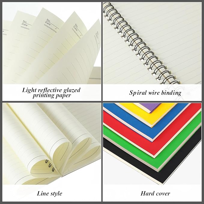 Leelosp 12 Pack Small Spiral Notebook A5 Lined College Ruled Spiral Journal Notebook 5.5 x 8.3 Inch Kraft Cover, 120 Pages for Work Students Office Business(Black, Yellow, Green, Purple, Red, Blue)