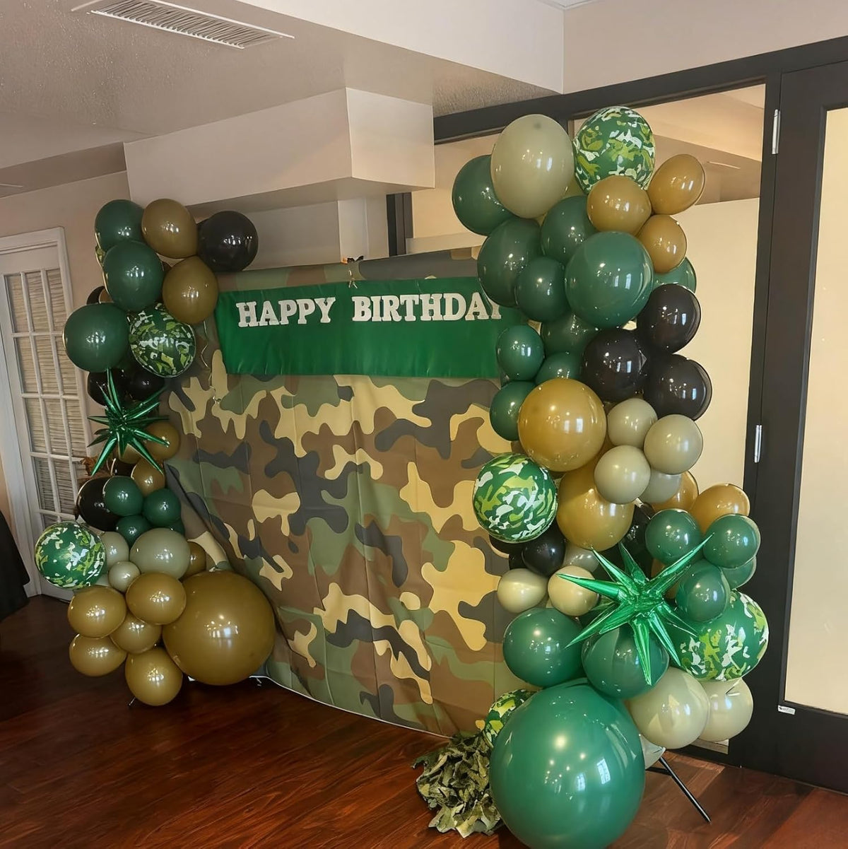 Green Brown Camo Balloons,12 Inch Dark Green Black Metallic Green Gold for Camping Jungle Army Theme Birthday Baby Shower Party Decorations