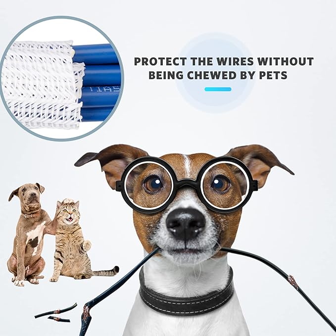 AGPTEK Cable Sleeve Cover, 25ft - 4/5 inch Desk Cord Organizer Cable Hider, Home Office Wire Management Computer TV Wire Loom Tubing, Pet Proof Cord Protector, from Cat Dog Chewing, White