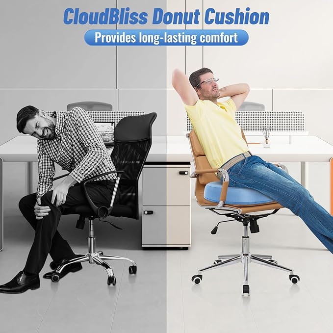 CloudBliss Donut Pillow Seat Cushion Chair Pad for Tailbone Pain Relief and Hemorrhoids, Memory Foam Seat Chair Cushion for Men and Women for Home & Office, (Light Blue-XL)