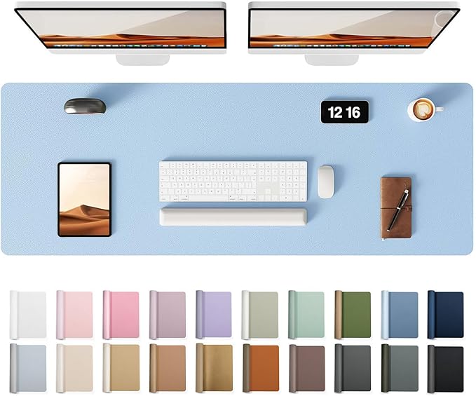 YSAGi Leather Desk Protector, Office Mat, Large Mouse Mat, Non-Slip PU Leather Blotter, Laptop Pad, Waterproof Writing Pad for Office and Home (Baby Blue, 47" x 17")