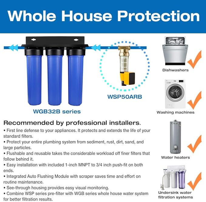 iSpring FWSP50ARB Reusable Spin Down Sediment Filter Replacement Cartridge with Scrapper and Seal Cover for WSPARB Series, 50 micron
