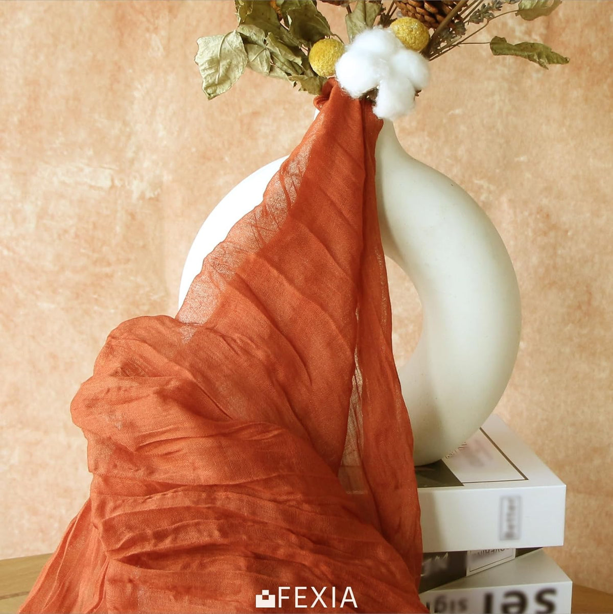FEXIA 3 Pack Terracotta Table Runner 35x120 Inches for Baby Shower Decoration Gauze Rustic Table Runner for Wedding Party First Communion Centerpiece Engagement Bridal Shower Boho Decoration