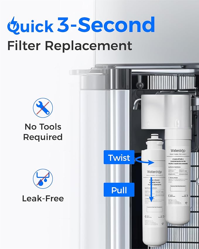 Waterdrop UVF2 Cooler Filter Replacement for Brio® NFMPP5M, 2 Pack | Compatible with Brio®2 Stage Water Filter Replacement, UVF2 Series Models of Brio® Bottleless Water Cooler Dispenser