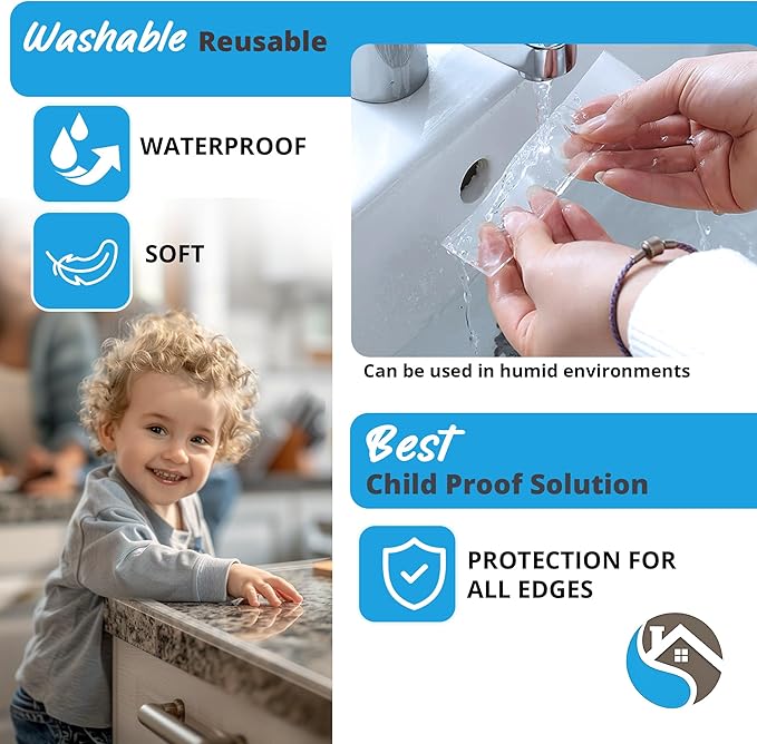 15ft Transparent Soft Edge Guard & Self-Stick Corner Protectors for Child Proofing Furniture, Glass Tables and Desk Edges - Clear Protection Solution for Baby Safety