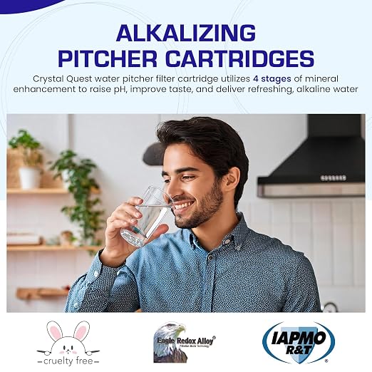 Crystal Quest Alkalizing Water Filter Pitcher Cartridge – Advanced Filtration for Clean, Healthy Water, Enhances Mineralization, Long-Lasting Design, Easy Installation - 1,000 Gallons