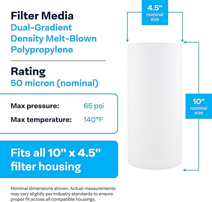 SpiroPure SP-DD-15050-BB 10x4.5 BB 50 Micron Spun Melt-Blown Polypropylene Water Filter Cartridge SDC-45-1050 (Case of 8)