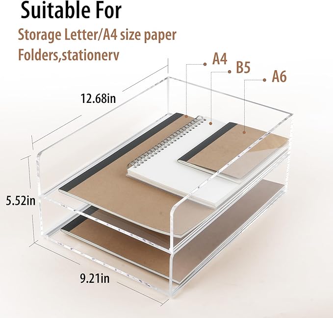 2 Pack Acrylic Paper Tray Organizer for Desk Clear File Organizer,Acrylic Desk Organizers and Accessories Sorter,Perfect for File Paper, Ipad, Letter, A4 Office File, Books, Notes.(Vertical)