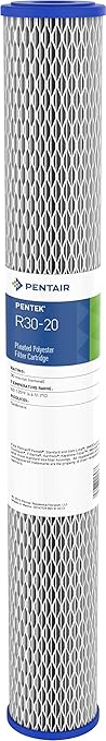 Pentair Pentek R30-20 Sediment Water Filter, 20-Inch, Whole House Pleated Polyester Filter Cartridge, 20" x 2.5", 30 Micron, White, 1 Count (Pack of 1)