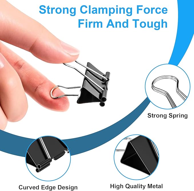 200 Count Binder Clips Assorted Sizes, 4 Sizes Large, Medium, Small, Mini, Metal Paper Clamps, Bulk Black Clips Office Supplies (1 1/4", 1", 3/4", 1/2 Inch) KKEETUR