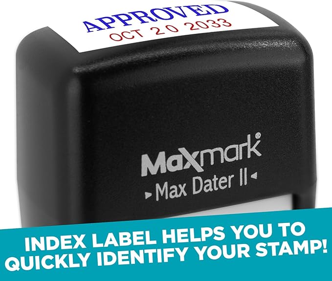 MaxMark Self-Inking Rubber Date Office Stamp with Completed Phrase & Date - Black Ink (Max Dater II), 12-Year Band