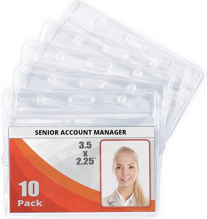 Mifflin-USA Horizontal ID Name Badge Holder (Clear, 3.5x2.25 Inches, 10 Pack), Waterproof and Resealable Plastic Card Holders