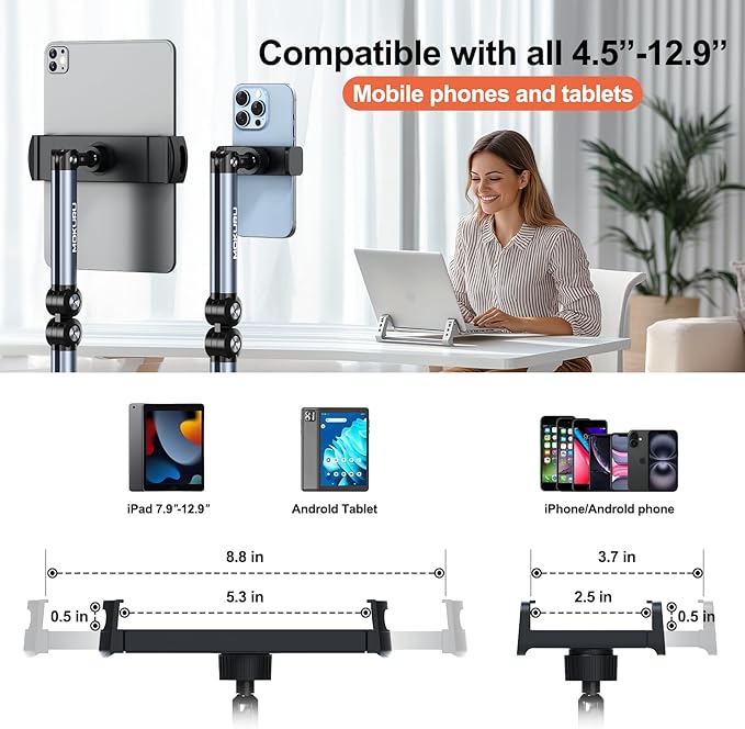 Tablet Floor Stand, 360° Rotation Tablet Holder, Compatible with iPad, iPhone, Samsung, Google, Kindle Tablet/Phone, (4.5''-12'')
