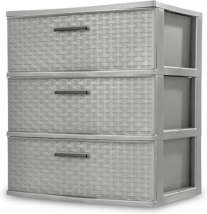 3 Drawer Wide Weave Tower color：Cement