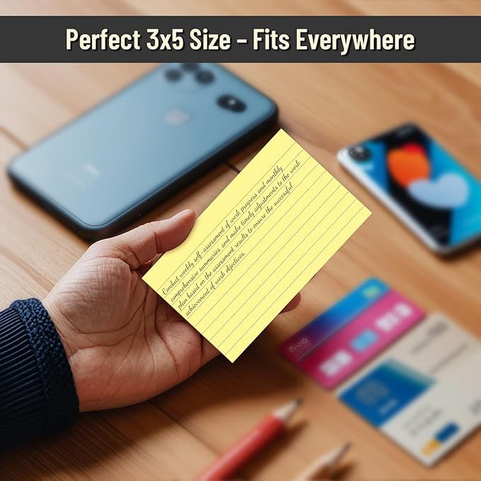 300 Count Index Cards 3 x 5 Inch Ruled Yellow Index Cards, Flash Cards College Ruled for School, College, Office and Home Organization, Durable Study To Do List Note Cards with Ruled Lines