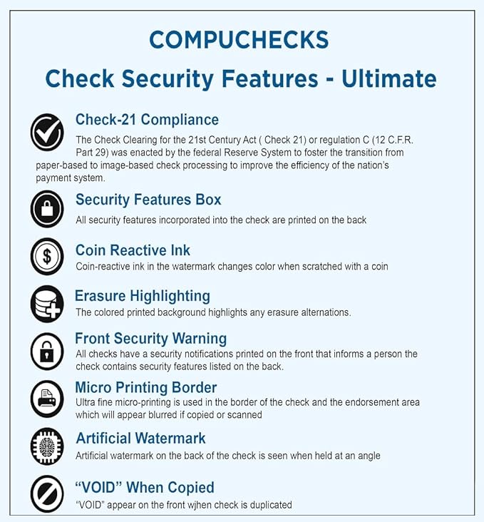 Compuchecks Check on Top Blank Check Paper - 2500 Pack, Quick-Books & Laser Printer Compatible - Security Business Checks with Voucher - 8.5" x 11" Blue/Green Prismatic