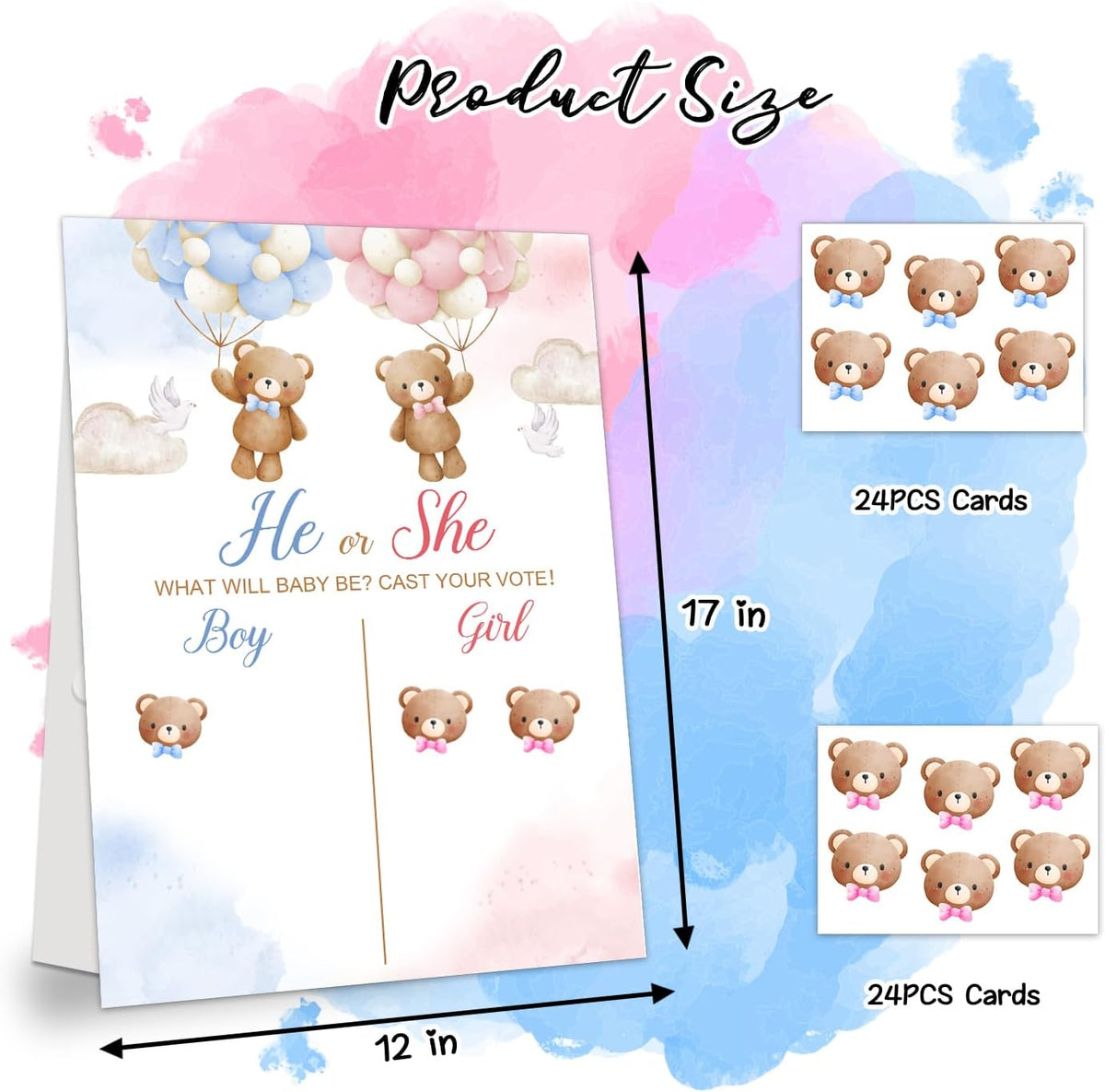 Gender Reveal Party Games, Bear Theme Baby Gender Reveal Voting Board Sign, 48 Stickers, "He or She, WHAT WILL BABY SMITH BE?" - Baby Gender Reveal Party Decorations Games for Boy or Girl Shower .