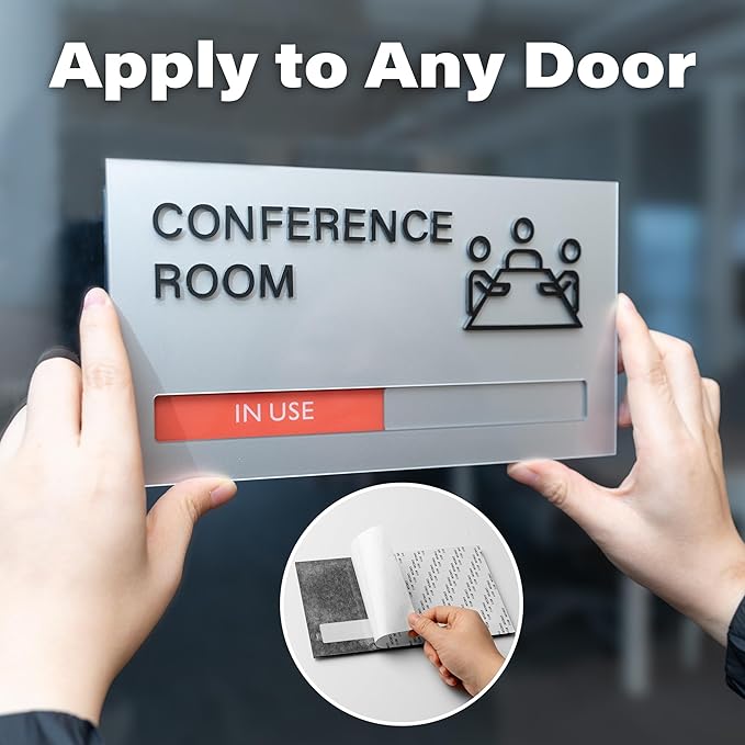 Conference Room Door Signs for Office, Meeting In Progress Door Sign, In Use Available Slider Indicator Tells Whether Room Vacant Or Occupied