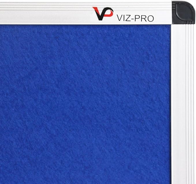 VIZ-PRO Notice Board Felt Blue, 48 X 36 Inches, Silver Aluminium Frame