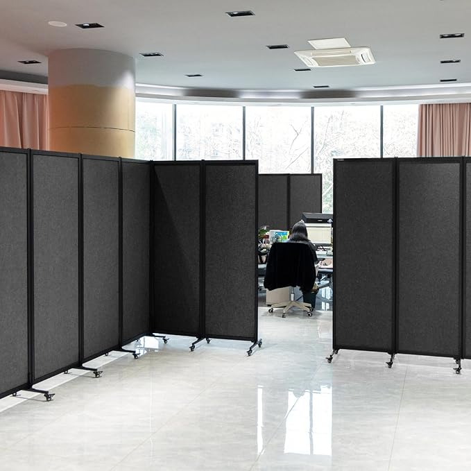 Upgrade Version Room Partition and Divider, Freestanding Rolling Dividers with Wheels,Office Privacy Screen Divider Wall,Classroom Felt Dividers,6'L* 6'7"H,3 Panel,Dark Grey