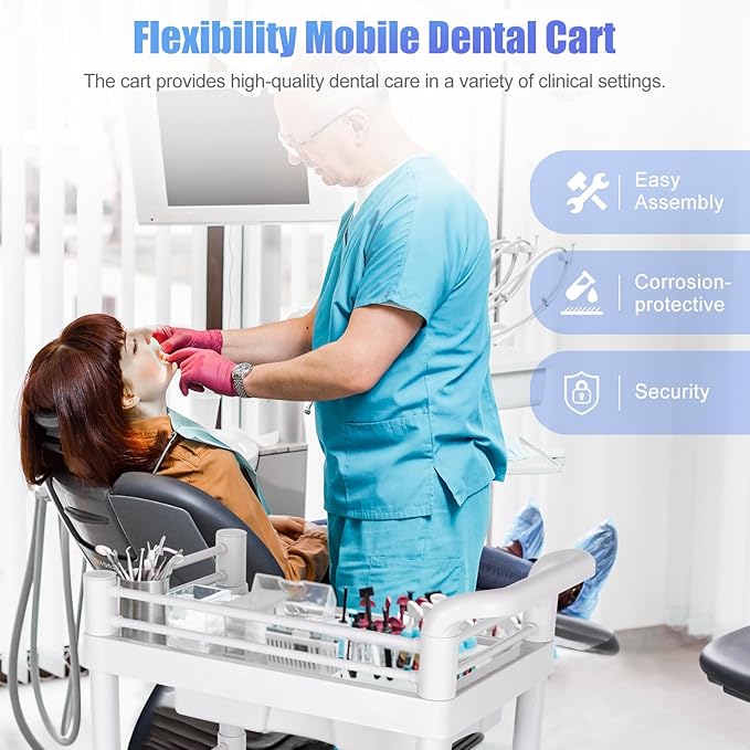 Mobile Medical Trolley Cart Portable 3-Tier Professional Cart 220 Lbs Load Utility Carts for Ultrasound Scanner Esthetician Carts with Drawer Lockable Rolling Wheels for Hospital Dental Clinic Home