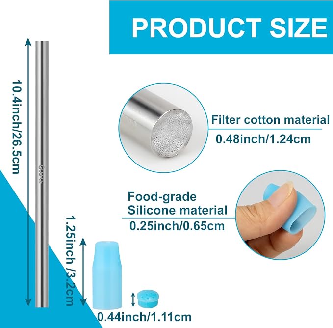 Personal Water Filter Straw, Reusable Stainless Steel Water Filter Drinking Straw Portable Outdoor Emergency Survival Gear for Hiking, Camping, Travel, Hunting & Fishing (Large)
