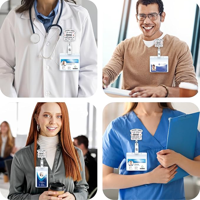 I Work Hard So My Dog Can Have A Better Life Funny Badge Reel, Retractable ID Card Badge Holder, Dog Lover Badge Buddy, Gifts for DVM RVN LVT RN CNA MA RT Nurses Stations Animal Hospital Coworkers