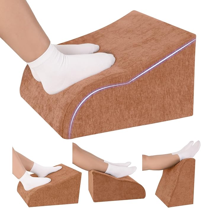 Opuvidity Foot Rest for Under Desk at Work, Ergonomic Under Desk Footrest with Washable Cover for Office, Home & Gaming Leg Elevation Pillow Brown
