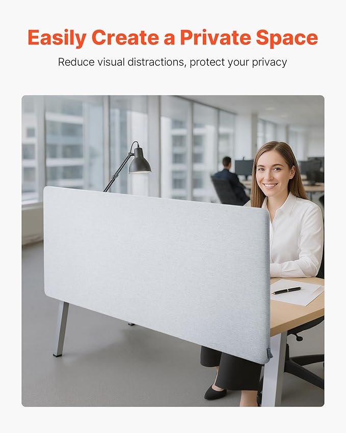 VEVOR Desk Divider Privacy Panel, 60" x 24" Clamp-on Office Desk Partition, PET Cubicle Partition Panel, Workstation Privacy Divider with 2 C-Type Clamps for Office, Sturdy Room, Library