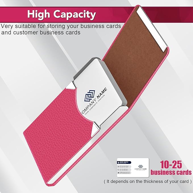 Business Card Holder with Ultra Slim Design, Business Card Case with Premium PU Leather, Suit Pocket Metal Card Holder for Women/Men, Magnetic Closure Quick Access Cards