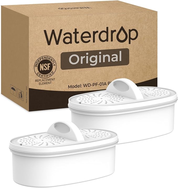 [Original] Waterdrop PF-01A Water Filter Replacement for Waterdrop Pitchers | NSF Certified, Reduces Lead, PFAS, PFOA/PFOS, Chlorine, Each Filter Lasts Up to 3 Months or 200 Gallons, 2 Pack