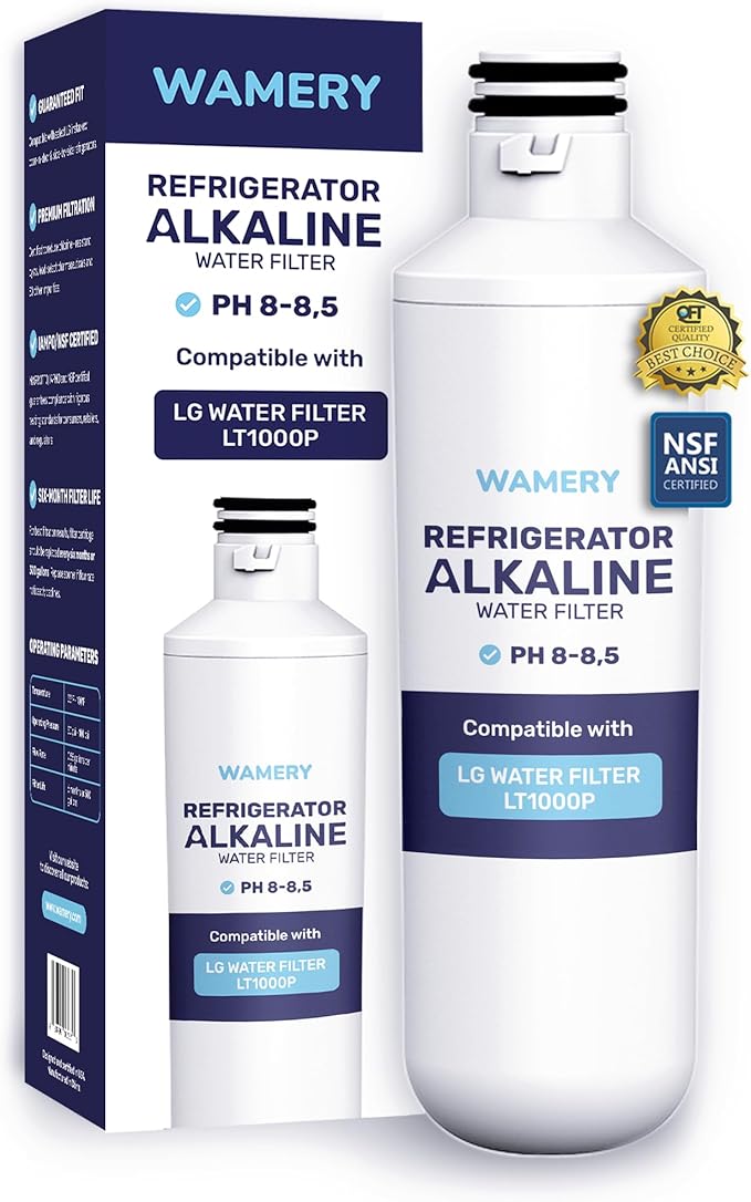 Wamery Alkaline Refrigerator Water Filter Replacement - Model LT1000P/PC/PCS (ADQ747935), 6-Month/200-Gallon Life, Twist-In Tool-Free Install, IAPMO to NSF/ANSI 42, Leak-Free Seal, 1 Pack