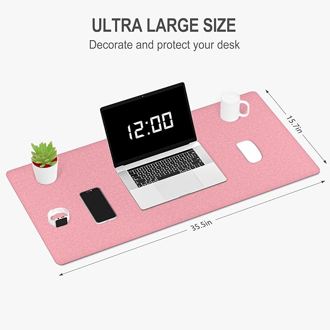 Auhoahsil Felt Desk Mat, Minimalist Large Mouse Pad XXL 35.5 x 15.7 in, Desk Matt for Desktop, Keyboard, Laptop, Computer, Office, Work from Home, Gaming, Pink