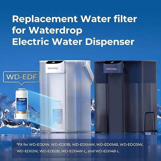 Waterdrop EDF Water Filter Replacement for Electric ED01/ED02/ED04 Pitcher | Compatible with Waterdrop Electric Water Filter Pitchers, Lasts 3 Months or 200 Gallons, NSF/ANSI 401&53&42&372