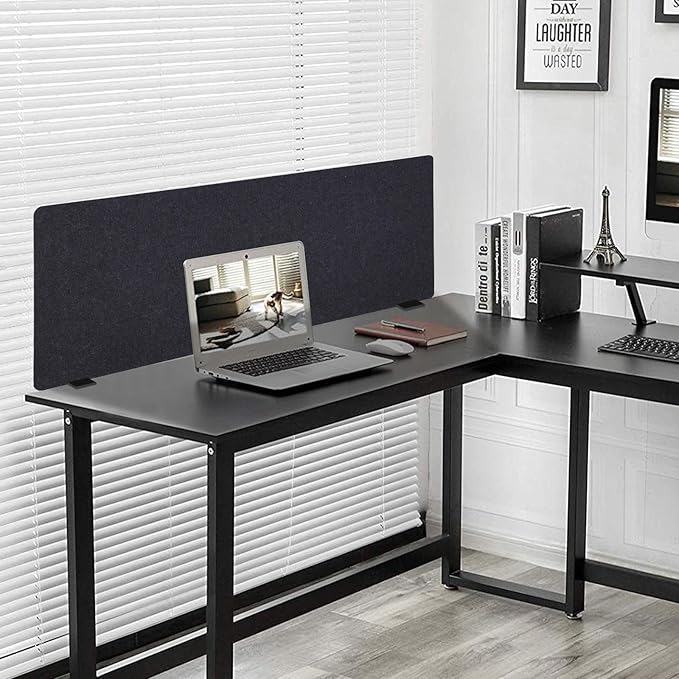 DouSeiAi Clamp-On Desk Divider, Desk Privacy Panel, Office Sound Absorbing Cubicle Partitions, One-Side Panel, 59.1x 23.8x1inch/Dark Gray