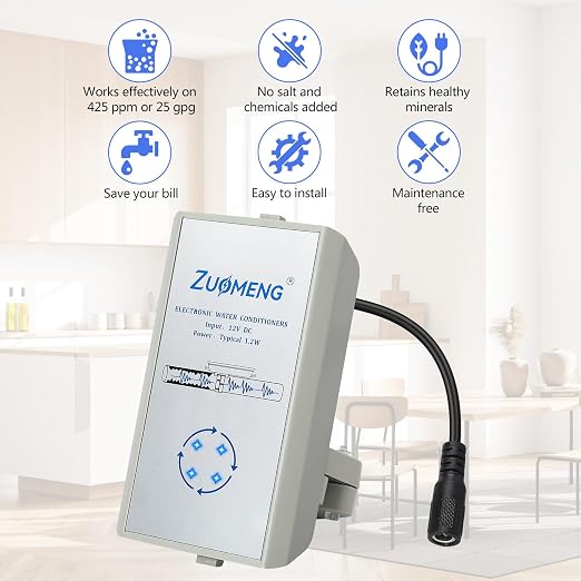 Electronic Water Descaler, Zuomeng Whole House Descaler with High Efficiency in Dissolving Scale for 1000-3000 sq ft Homes, 1” Pipes, Water Softener Alternative, No Chemicals, Salt or Filters
