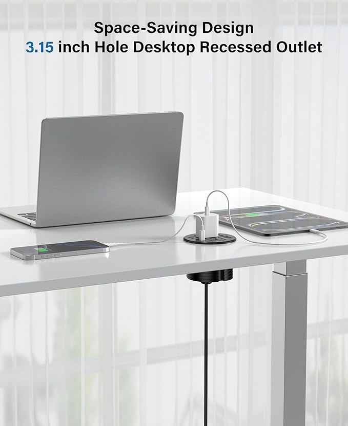 Jgstkcity Power Strip,Desktop Recessed Power Grommet,40W Total USB C Fast Charging,3.15-Inch Hole, 4 Outlets & 8 Ports, Ideal for Desktop & Countertop Flush Mount Outlet