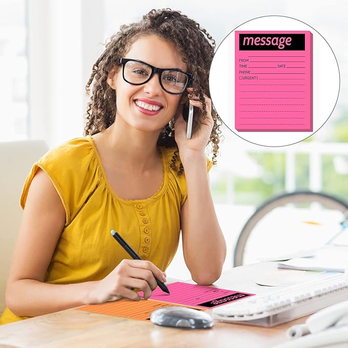 Geyee 9 Pieces Telephone Message Sticky Notes Pads 4 x 5 Inch Assorted Neon Colors Sticky Notes Urgent Self Stick Notepads for Work Call, Office Supplies, 50 Sheets/Pack(Fluorescent Colors)